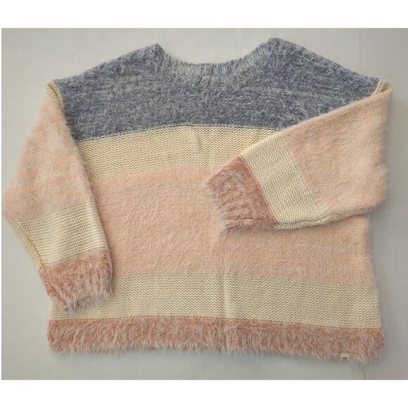 Rip Curl Blue Cream Pink Orange Wool Blend Soft Fuzzy Knit Sweater Womens Size L - Picture 1 of 7